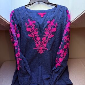 Lilly Pulitzer Emberline Tunic top in Oyster Bay Navy Bayside Eyelet Large